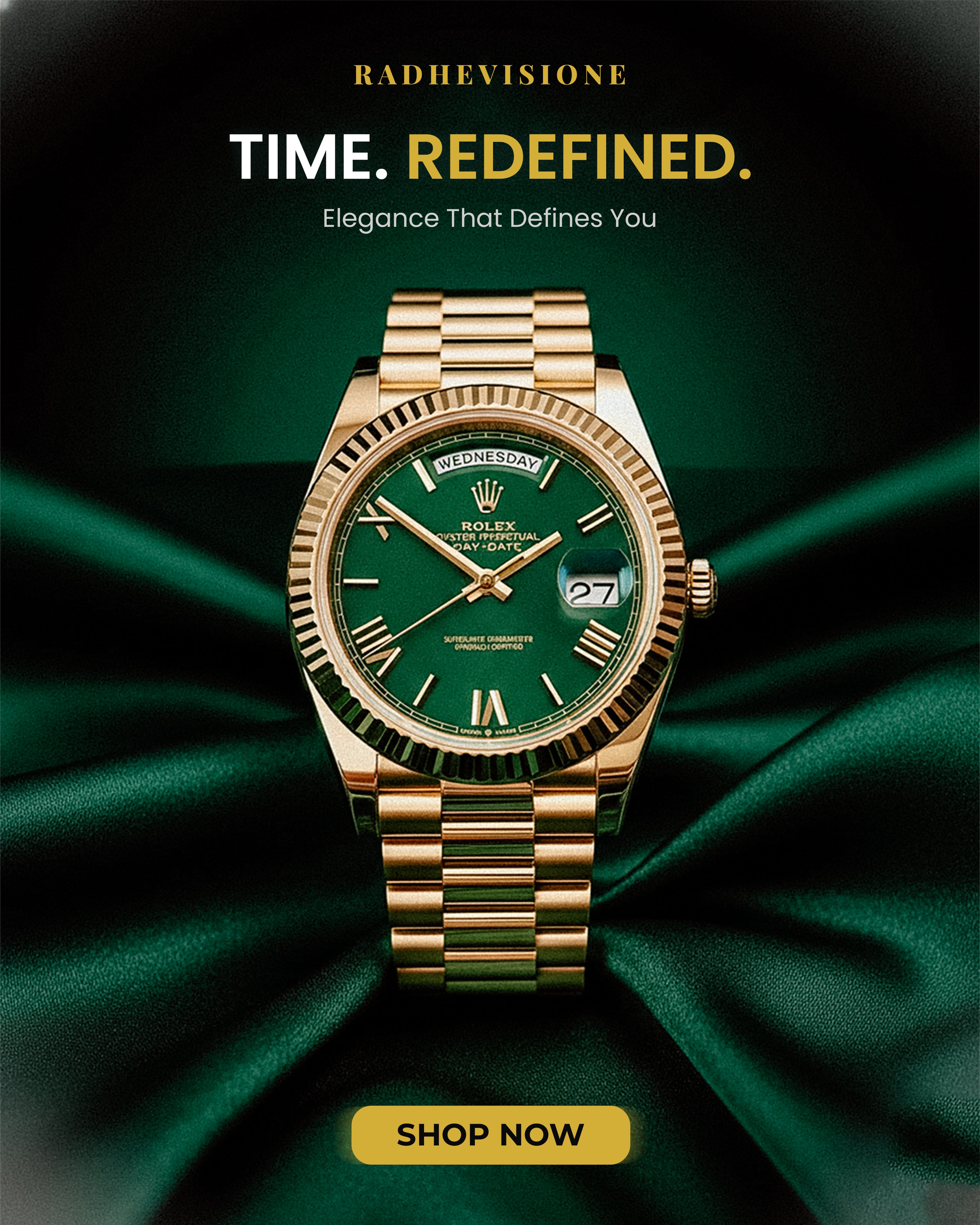 Yellow Gold Green Ombre Roman Numeral Dial