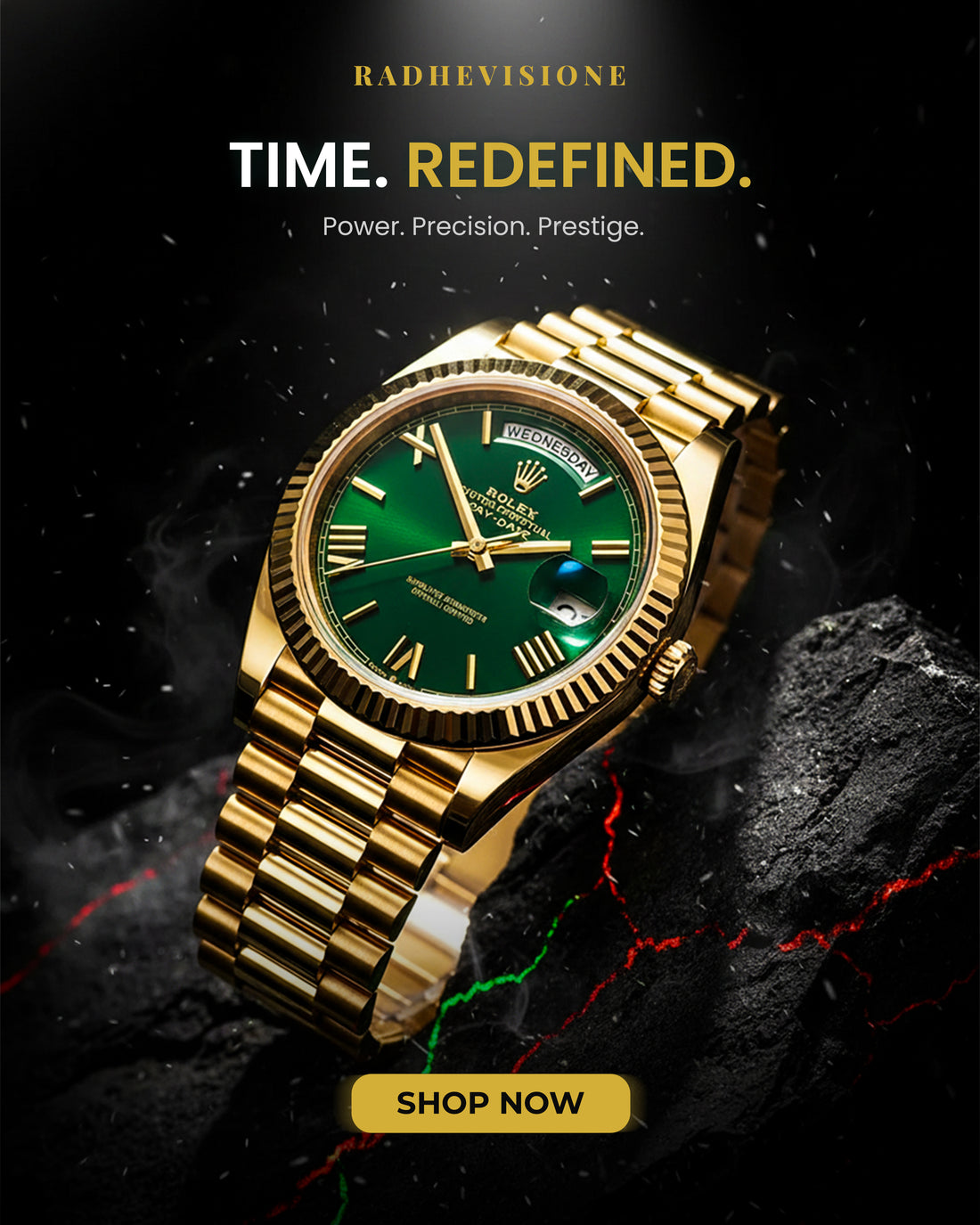 Yellow Gold Green Ombre Roman Numeral Dial