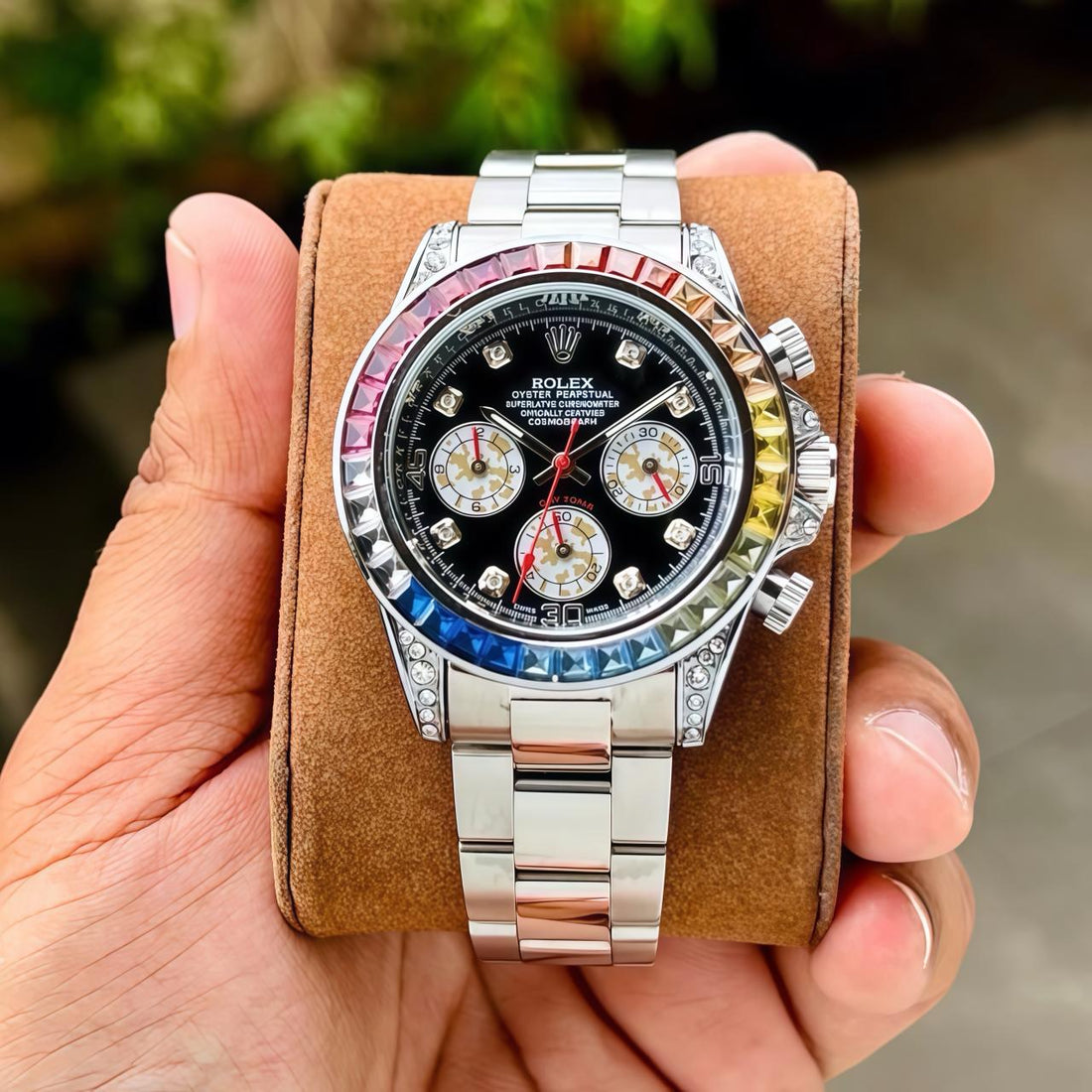 Premium Rainbow Diamond Bezel Stainless Steel Watch