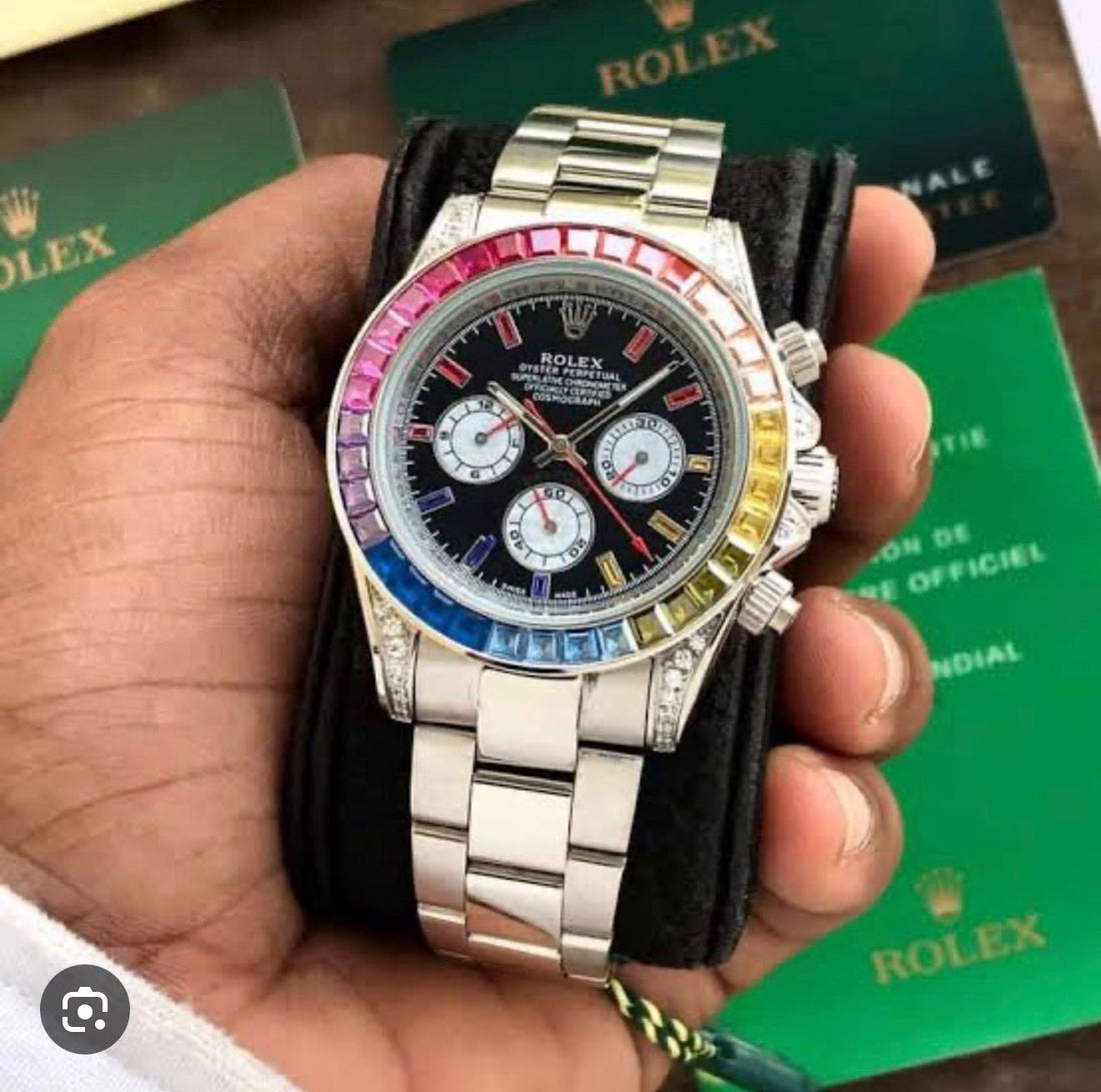 Premium Rainbow Diamond Bezel Stainless Steel Watch