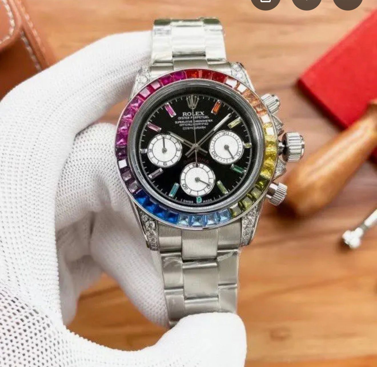 Premium Rainbow Diamond Bezel Stainless Steel Watch