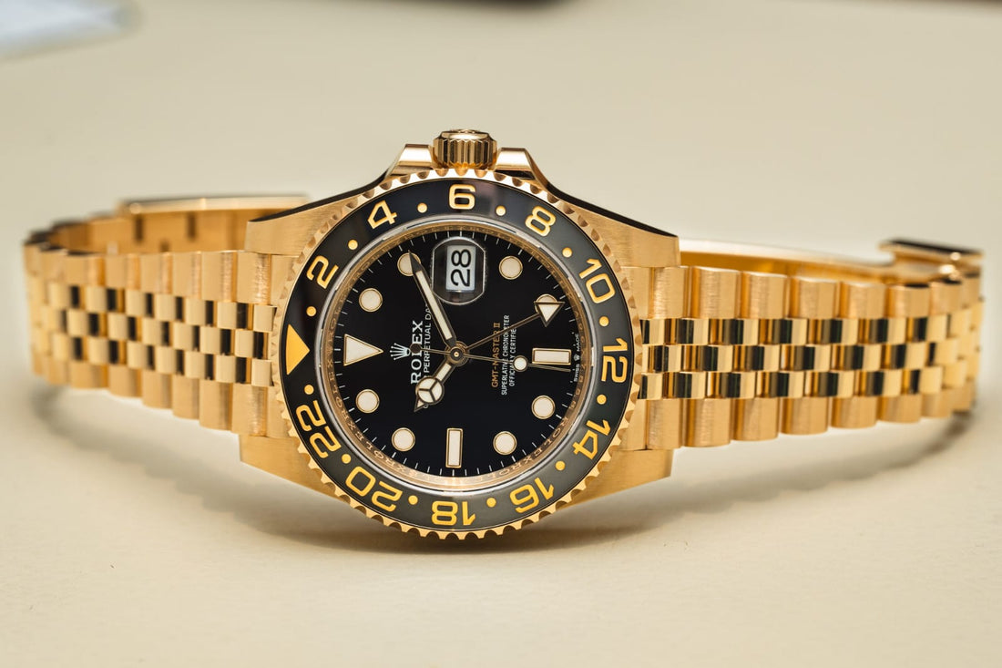 Premium GMT Style Gold Stainless Steel Watch – Black Dial Edition