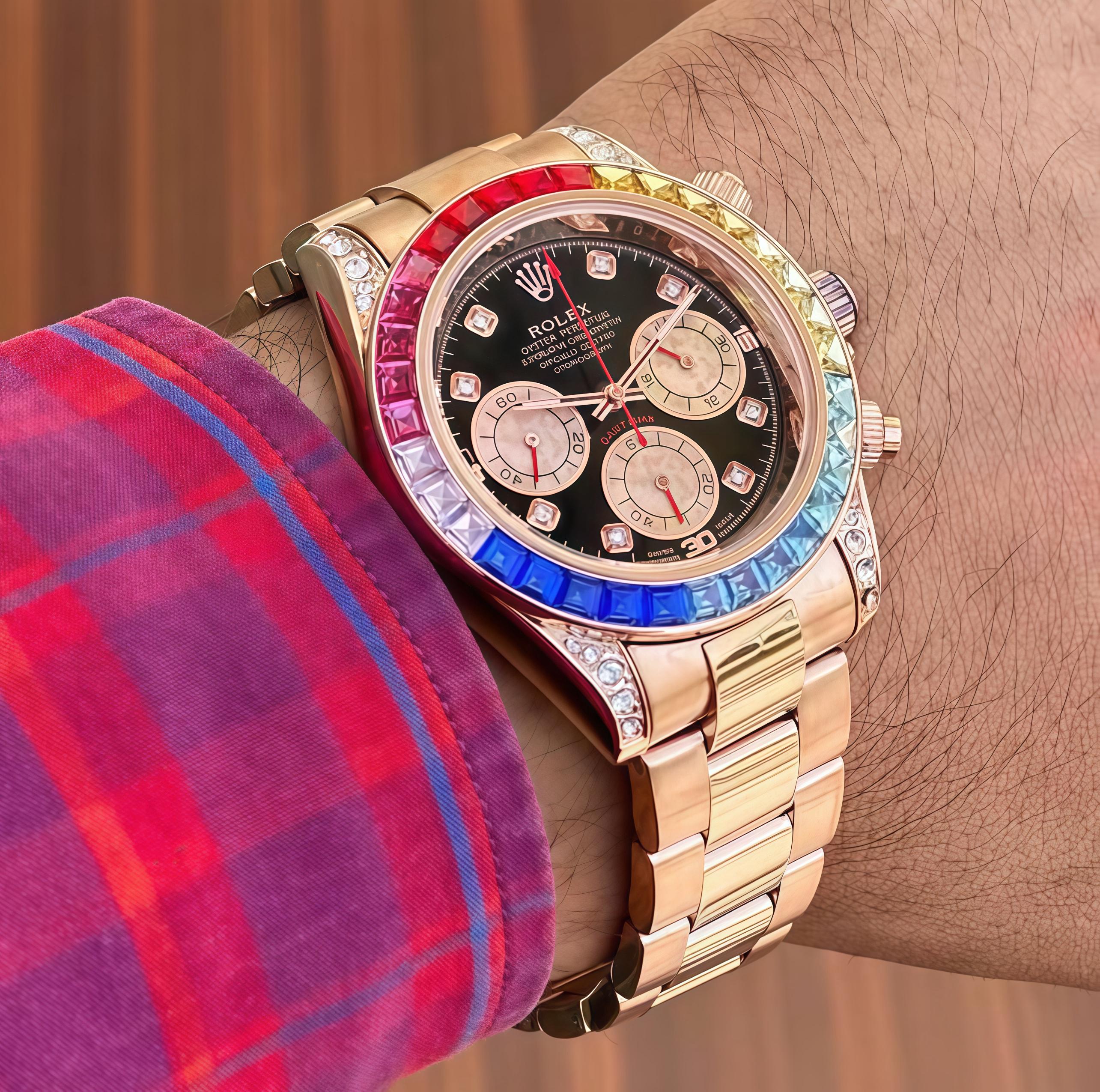 Premium Rainbow Diamond Bezel Stainless Steel Watch